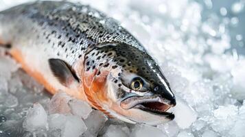 Raw Salmon on Ice - Vibrant Colors and Pristine Freshness photo