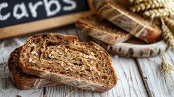 Whole Grain Bread Slices on White Table - Rich in Complex Carbs photo