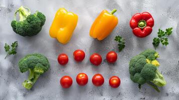Colorful Vegetable Medley on Gray Background photo