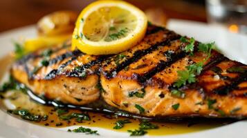 Beautifully Plated Grilled Salmon with Lemon Herb Marinade photo