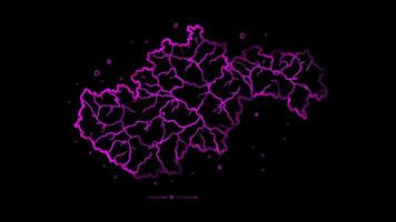 Neon frame effect map of Slovakia, glow, black background. video