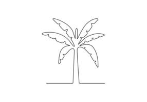 Banana tree in one continuous line drawing digital illustration vector