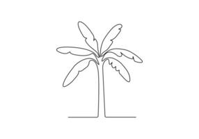 Banana tree in one continuous line drawing digital illustration vector