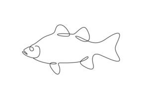 White bass fish in one continuous line drawing premium illustration vector