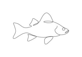 White bass fish in one continuous line drawing premium illustration vector
