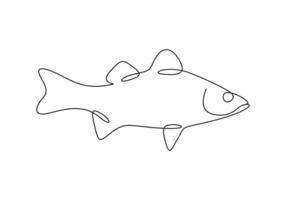 White bass fish in one continuous line drawing premium illustration vector
