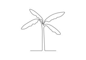 Banana tree in one continuous line drawing digital illustration vector