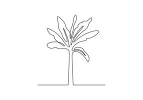 Banana tree in one continuous line drawing digital illustration vector