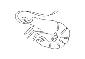 Shrimp in one continuous line drawing of premium illustration vector