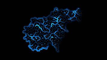 Neon frame effect map of Slovenia, glow, black background. video