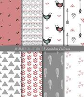 Trendy geometrical backgrounds. Set of modern hand drawn seamless patterns. vector