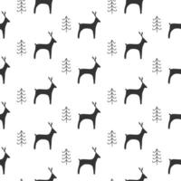 Monochrome seamless pattern with simple deer and pine. Scandinavian abstract background vector