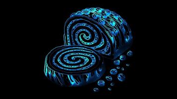 Neon frame effect Potica, a traditional Slovenian nut roll, glow, black background. video
