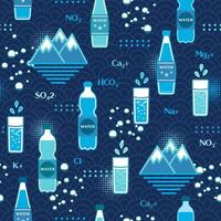 Seamless pattern with mineral water icons, design elements in flat simple geometric style. For branding, decoration of food package, cover design, textile kitchen prints vector