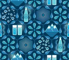 Seamless pattern with mineral water icons, design elements in flat simple geometric style. For branding, decoration of food package, cover design, textile kitchen prints vector