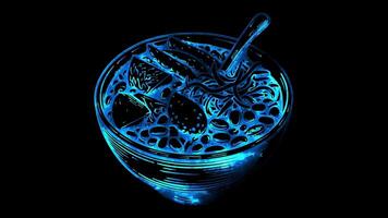 Neon frame effect Jota, a traditional Slovenian and Friulian bean stew, glow, black background. video