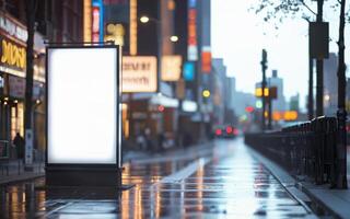 mockup of empty street billboard, banner, poster, blurred bokeh background photo