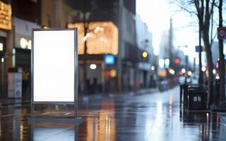 mockup of empty street billboard, banner, poster, blurred bokeh background photo