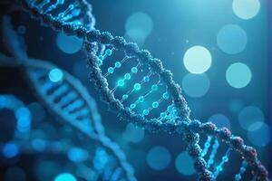 blue dna gene molecule structure closeup on bokeh background photo