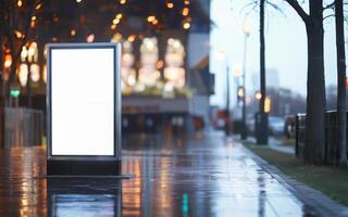 mockup of empty street billboard, banner, poster, blurred bokeh background photo