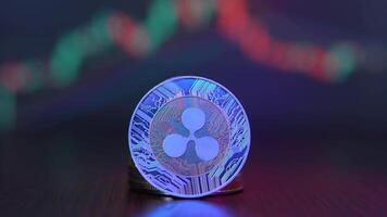 macro tiro do ondulação moedas fundo blockchain financeiro tecnologia, mineração conceito, fintech, def. ondulação. criptomoeda ouro ondulação, xrp video