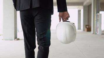 Foreman Designer On Construction Site. Civil Engineer Developer With Helmet. Real Estate Building Project Architect. Civil Architect Builder On Construction Site With Helmet video