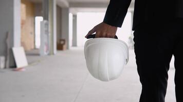 Foreman Designer On Construction Site. Civil Engineer Developer With Helmet. Real Estate Building Project Architect. Civil Architect Builder On Construction Site With Helmet video