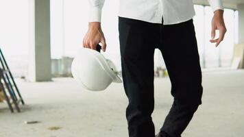 Foreman Designer On Construction Site. Civil Engineer Developer With Helmet. Real Estate Building Project Architect. Civil Architect Builder On Construction Site With Helmet video
