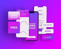 Realistic smartphone mockup. Device UI,UX mockup for presentation template. . Cellphone frame with blank display isolated templates, phone different angles views. 3d isometric illustration cell phone photo