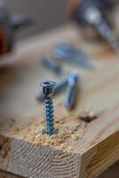 a partially twisted confirmation into a freshly drilled hole in the board photo