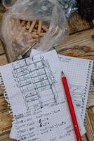 cabinet drawing on a sheet of paper from a notebook photo