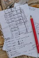 cabinet drawing on a sheet of paper from a notebook photo