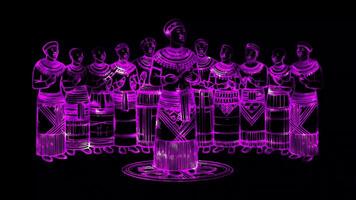 Neon frame effect Zulu Isicathamiya performance, a traditional South African singing style, glow, black background. video