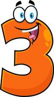 Funny Orange Number Three 3 Cartoon Character vector
