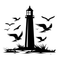 Eagle Lighthouse logo or modern line icon. line art and icon design with bold outline. Black and white Pixel Perfect minimalistic symbol isolate white background. Creative logotype vector
