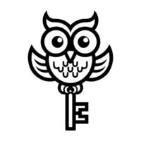 Owl Key logo or modern line icon. line art and icon design with bold outline. Black and white Pixel Perfect minimalistic symbol isolate white background. Creative logotype vector