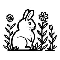 Flower Rabbit logo or modern line icon. line art and icon design with bold outline. Black and white Pixel Perfect minimalistic symbol isolate white background. Creative logotype vector