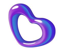 Holographic heart 3d abstract y2k design element vibrant purple iridescent metallic shape vector