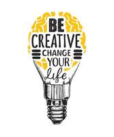Light bulb is showing a brain encouraging to be creative to change your life vector