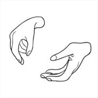 Two hands in line illustration isolated. Women hands black white graphic drawn. Ink silhouette hands painted. For use in art, design, and creative projects, pottery workshop vector
