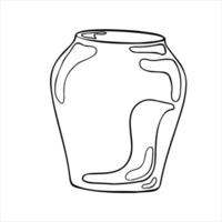 Vase graphic hand drawn illustration. Large vase wide shapes black white line. Contour vase in ink painted. Element for ceramics workshop, school, modeling clay. Coloring dishes vector