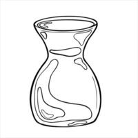 Clay vase handmade black white illustration isolated. Ink silhouette vase wide shapes in line art. Vase line contour hand drawn. Element for ceramics workshop, school modeling clay vector