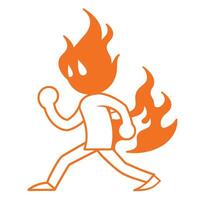 A stylized image depicts a figure made of orange fire running to the right. vector