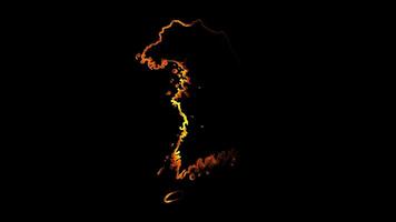 Neon frame effect map of South Korea, glow, black background. video