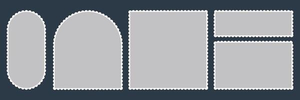 Set of Postage stamp collection. Post stamp frame or border. Jagged wavy edge forms. vector