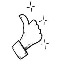 Doodle sketch style of thumb up hand gesture illustration for concept design. vector