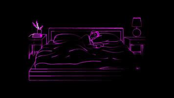 Neon frame effect scene of a person sleeping peacefully ,Spain, glow, black background. video