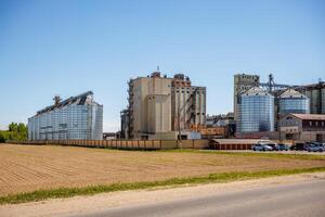 silos granary elevator on agro-industrial complex with seed cleaning and drying line for grain storage photo