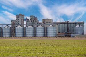 silos granary elevator on agro-industrial complex with seed cleaning and drying line for grain storage photo