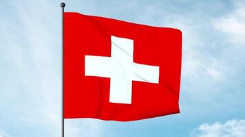 3D Illustration of The flag of Switzerland displays a white cross in the centre of a square red field. The white cross is known as the Swiss cross. photo